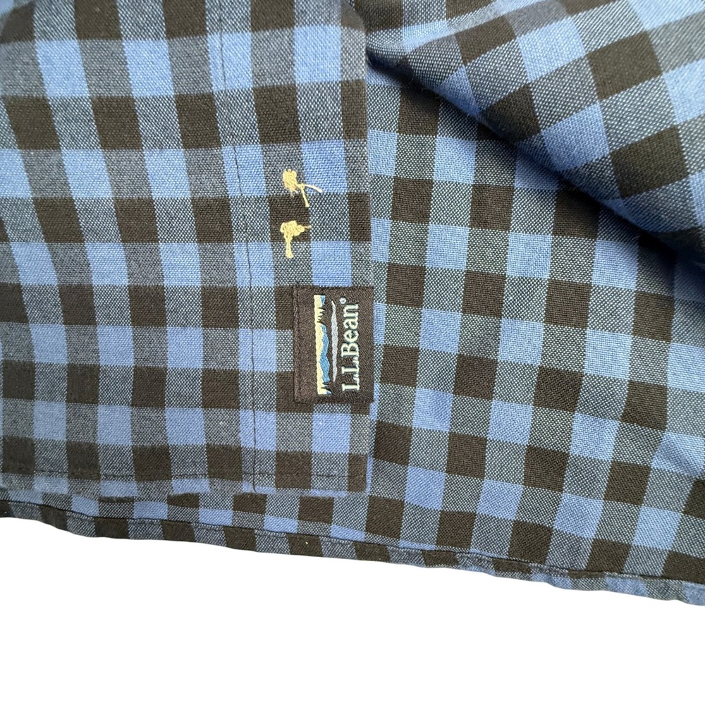 LL Bean Flannel Shirt Mens Large Tall Blue Black Gingham Cotton Button Down - Picture 7 of 10